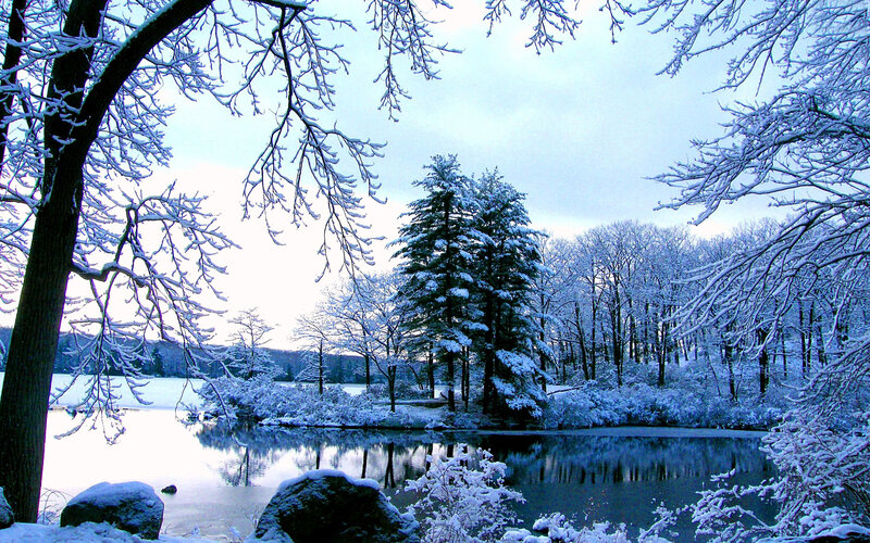 Snow-covered Lake in Winter — Blue
