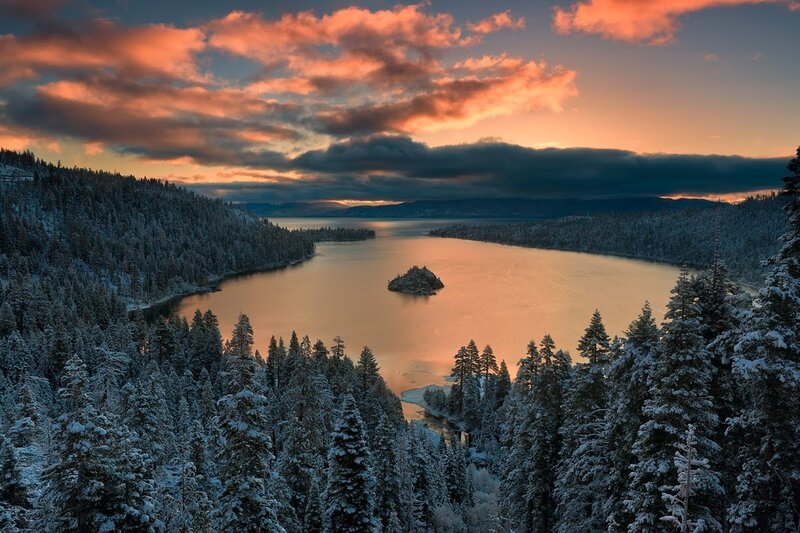Snow-covered Lake Island — Orange