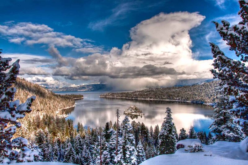 Snow-covered Lake Island
