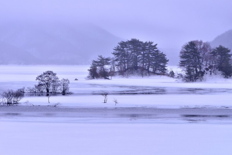 Snow-covered Lake Island — White