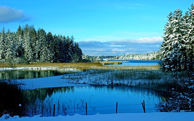 Snow-covered Lake Landscape — Blue, Serene