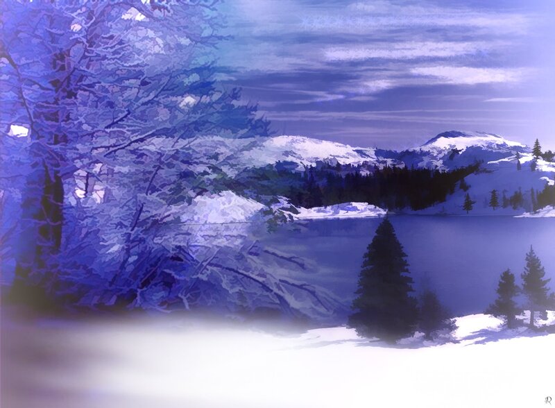 Snow-covered Lake Landscape — Blue