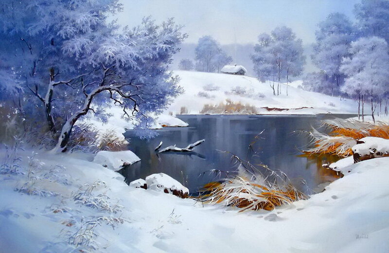 Snow-covered Lake Scene