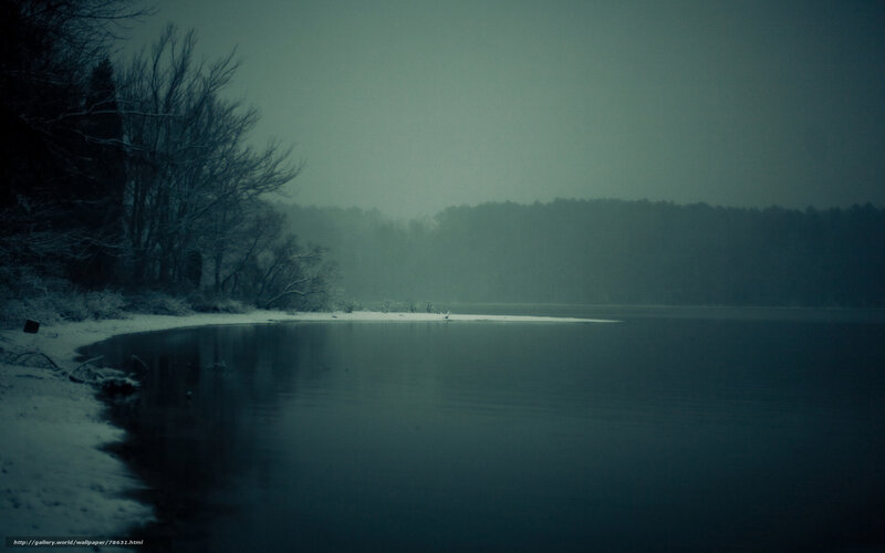 Snow-covered Lake Shore — Blue, Dreary