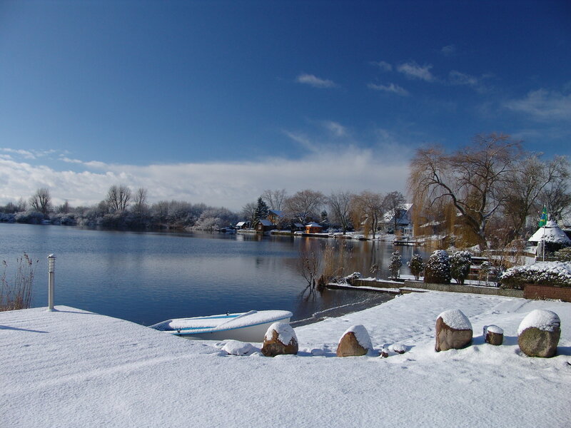 Snow-covered Lake Shore — Blue, Serene