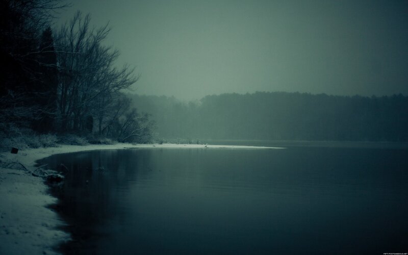 Snow-covered Lake Shore — Blue, Somber
