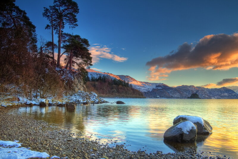 Snow-covered Lake Shore — Blue