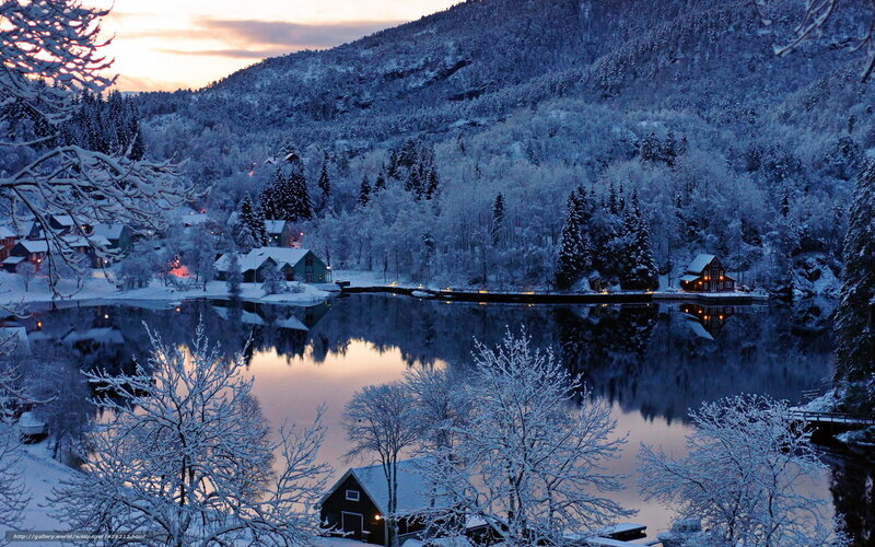 Snow-covered Lake Village — Blue, Serene