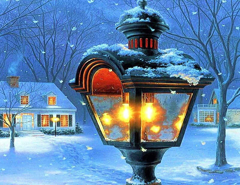 Snow-covered Lamp Post — Blue