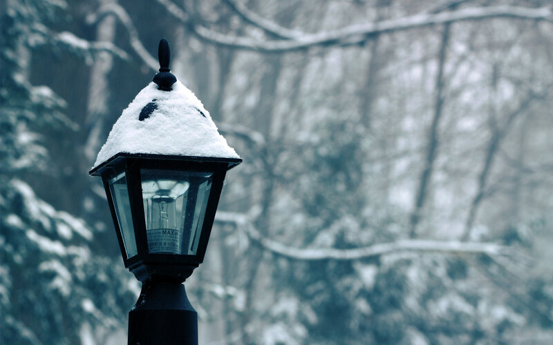 Snow-covered Lamp Post — White, Cold