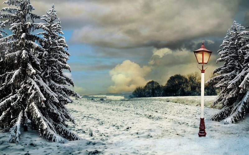 Snow-covered Lamp Post — White, Dramatic