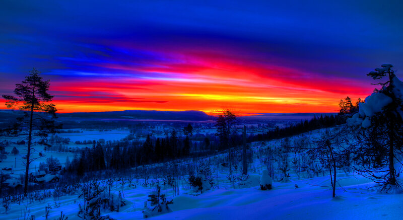 Snow-covered Landscape — Blue, Dramatic, Sunset, Photograph