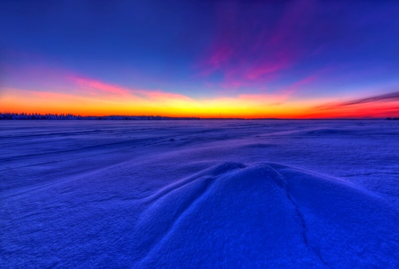 Snow-covered Landscape — Blue, Dramatic, Sunset