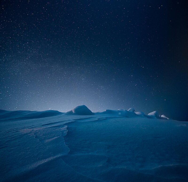 Snow-covered Landscape — Blue, Serene, Night
