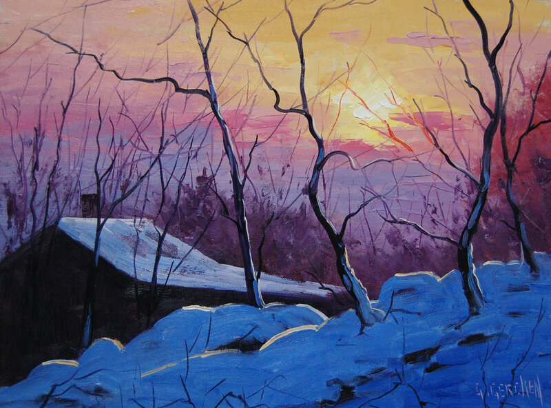Snow-covered Landscape — Blue, Serene, Winter, Painting