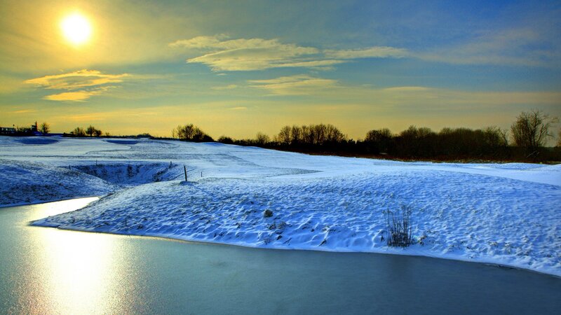 Snow-covered Landscape — Blue, Serene, Winter, Photograph, Sun