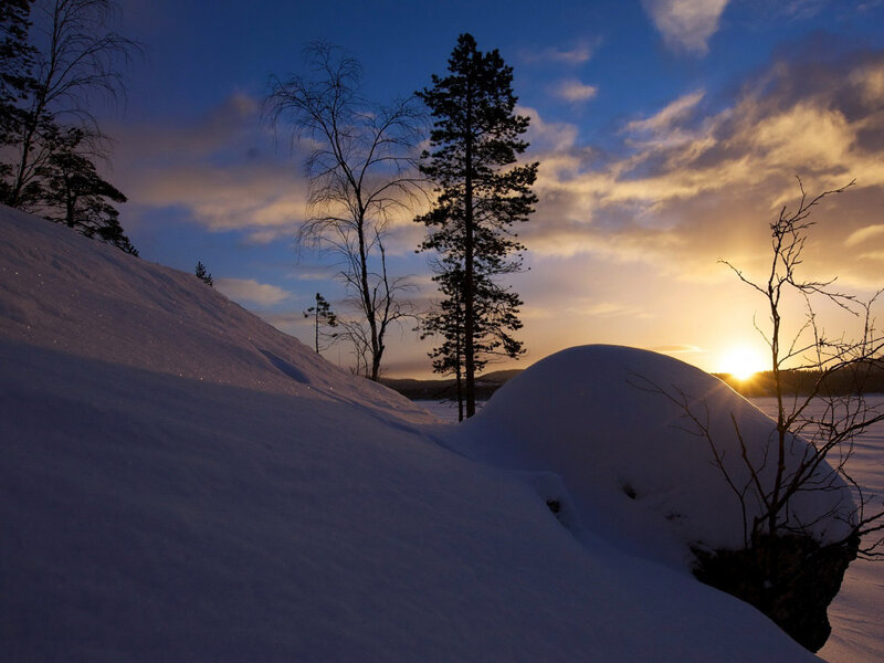 Snow-covered Landscape — Blue, Serene, Winter, Photograph