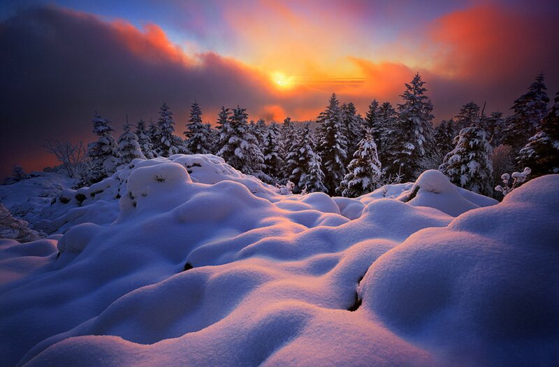 Snow-covered Landscape — Purple, Dramatic, Sunset, Photograph
