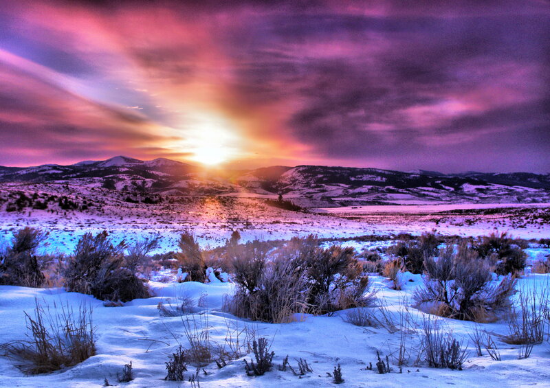 Snow-covered Landscape — Purple, Dramatic, Sunset