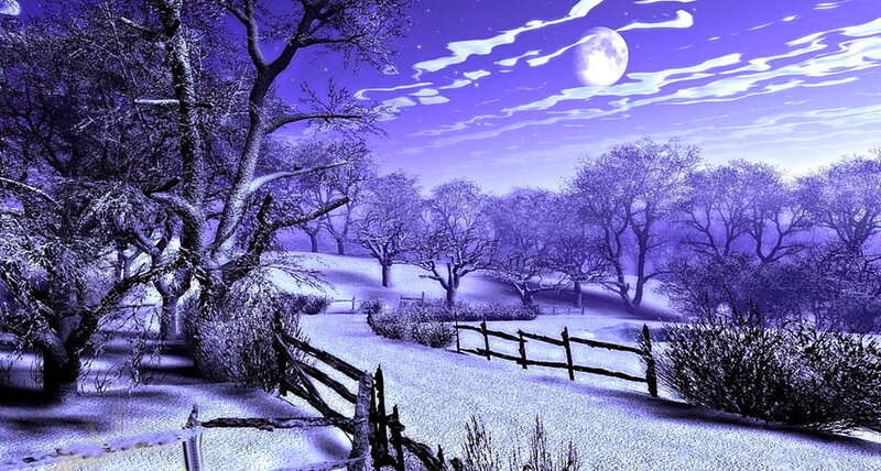 Snow-covered Landscape — Purple, Serene, Night