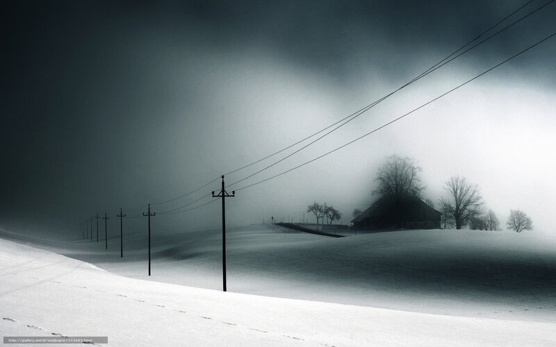 Snow-covered Landscape — White, Dreary, Winter, Photograph