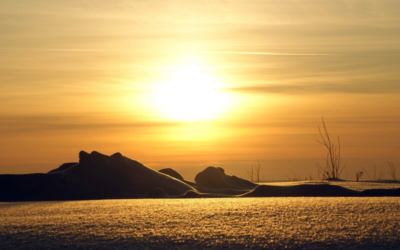 Snow-covered Landscape — Yellow, Serene, Sunset, Photograph