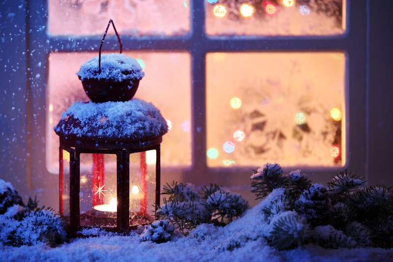 Snow-covered Lantern — Blue, Cozy