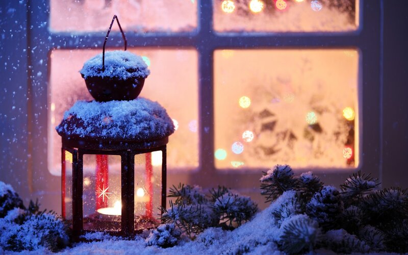 Snow-covered Lantern — Blue, Cozy, Winter