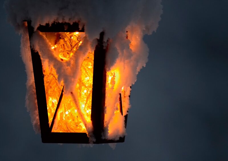 Snow-covered Lantern — Orange, Dramatic