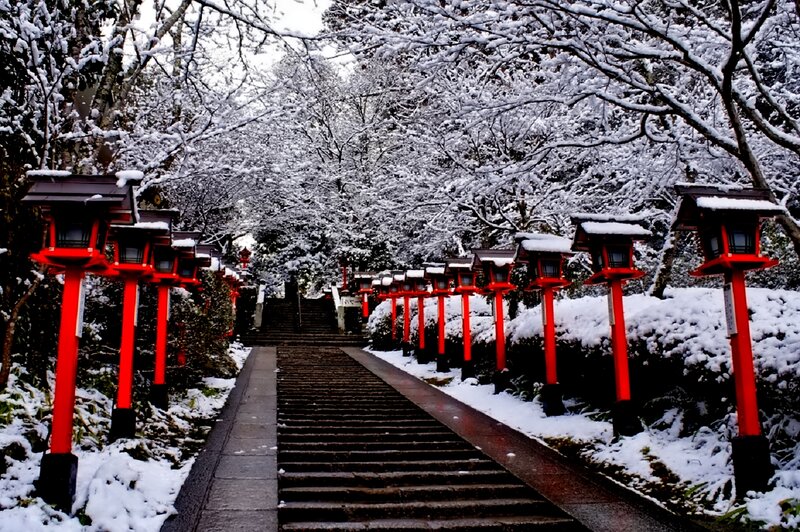 Snow-covered Lantern Path