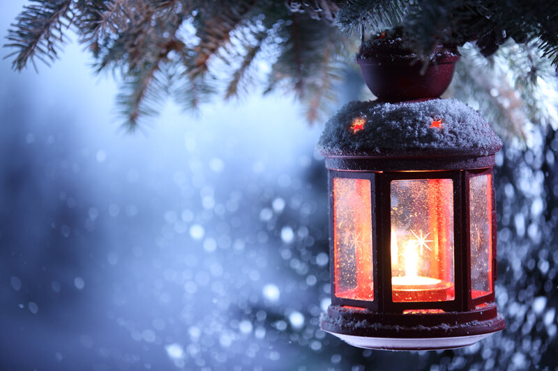 Snow-covered Lantern — Red, Cozy