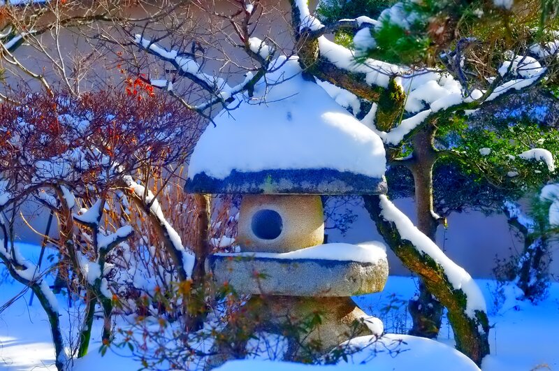 Snow-covered Lantern — White, Serene, Winter