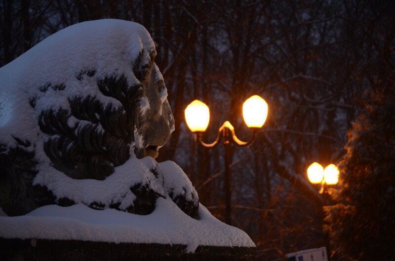 Snow-covered Lion Statue