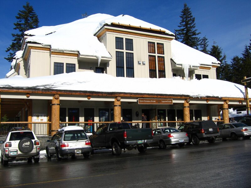 Snow-covered lodge at a ski resort