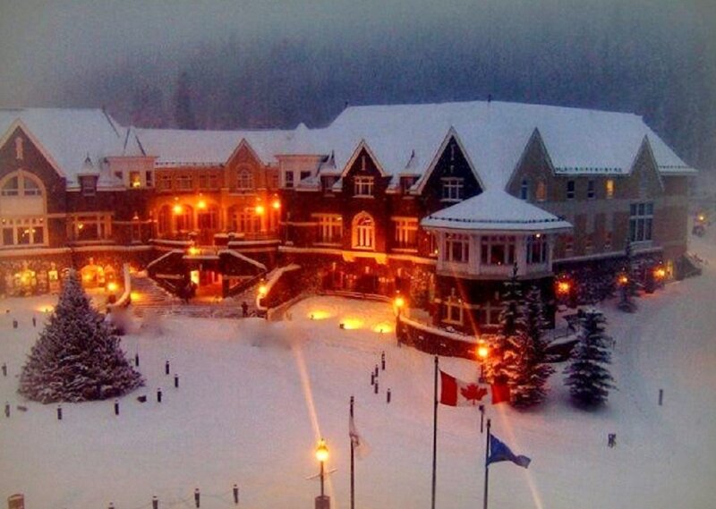 Snow-covered Lodge at Night — White, Serene