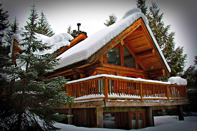 Snow-covered Log Cabin — Brown