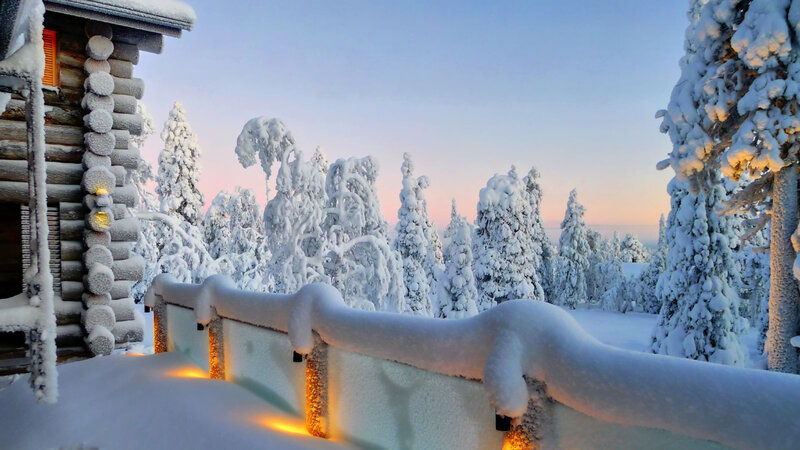 Snow-covered Log Cabin — White, Serene
