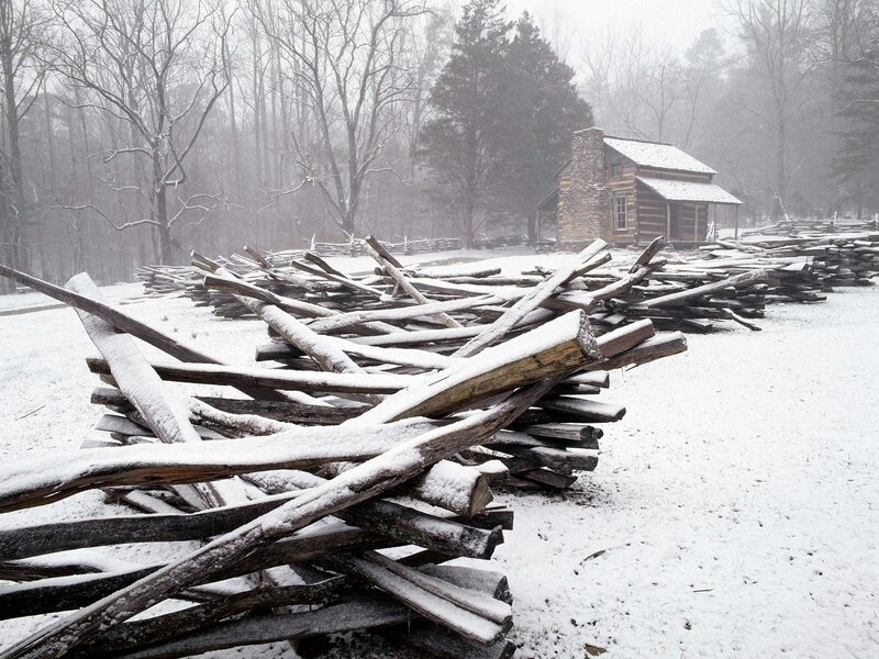 Snow-covered Log Pile — White, Cold