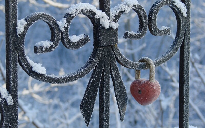 Snow-covered love lock