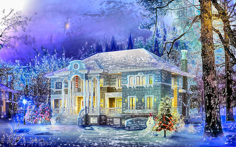 Snow-covered Mansion — Blue