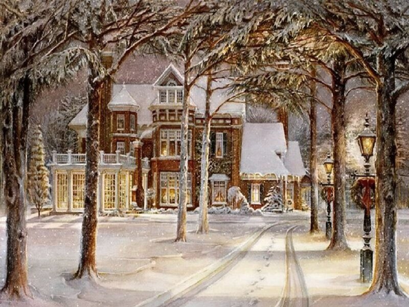 Snow-covered Mansion — White, Serene