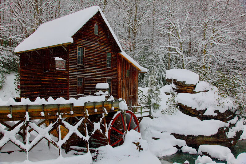 Snow-covered Mill — Brown, Serene