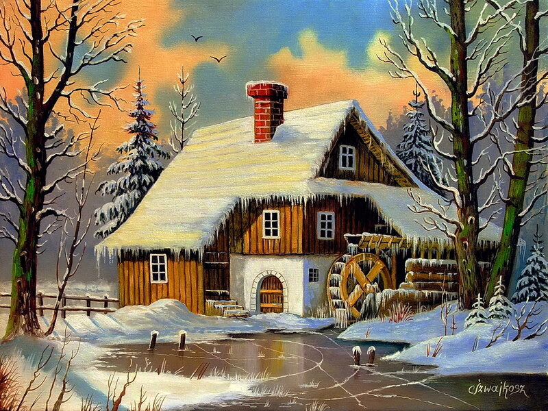 Snow-covered Mill House