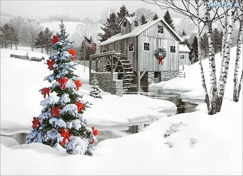 Snow-covered Mill — White, Peaceful