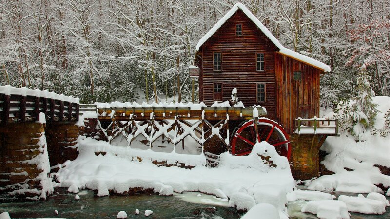Snow-covered Mill — White, Serene, Winter, Photograph