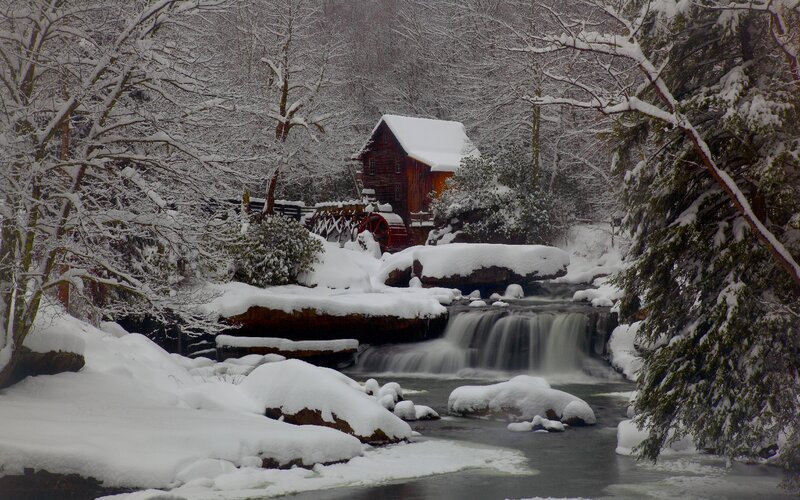 Snow-covered Mill — White