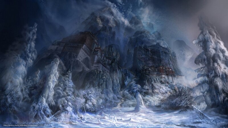 Snow-covered Monastery — Blue, Dramatic