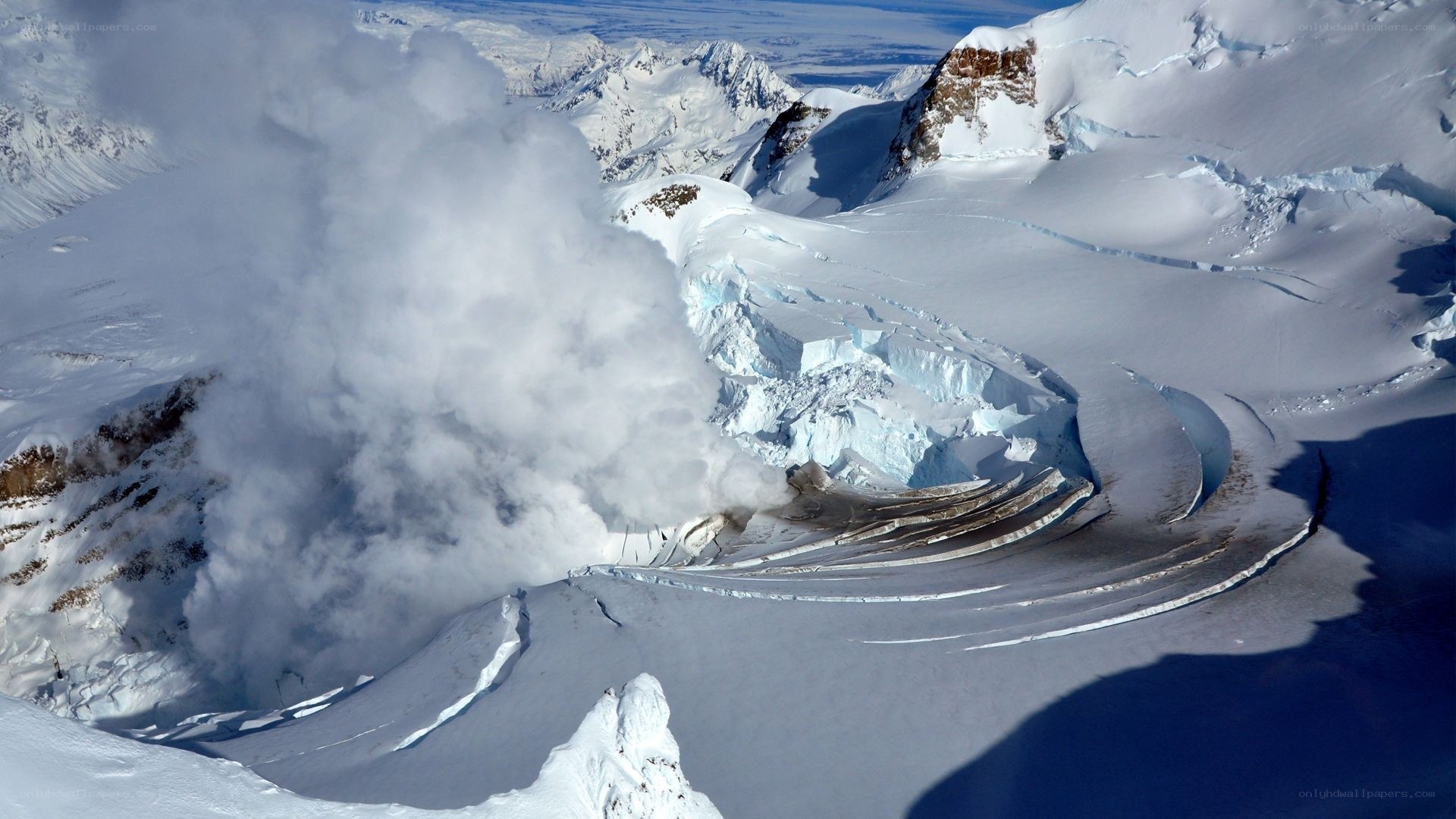 Snow-covered mountain avalanche