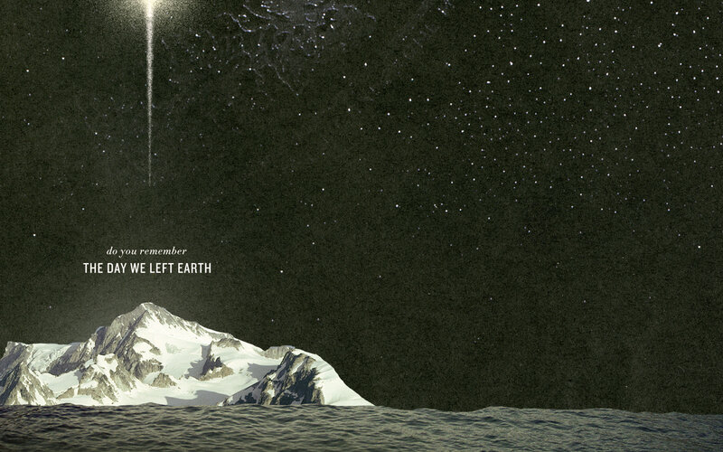 Snow-covered Mountain — Black, Dramatic, Night, Digital Art, Stars, Comet