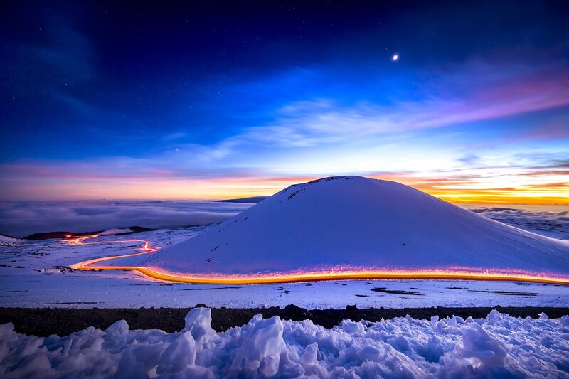 Snow-covered Mountain — Blue, Dramatic, Night
